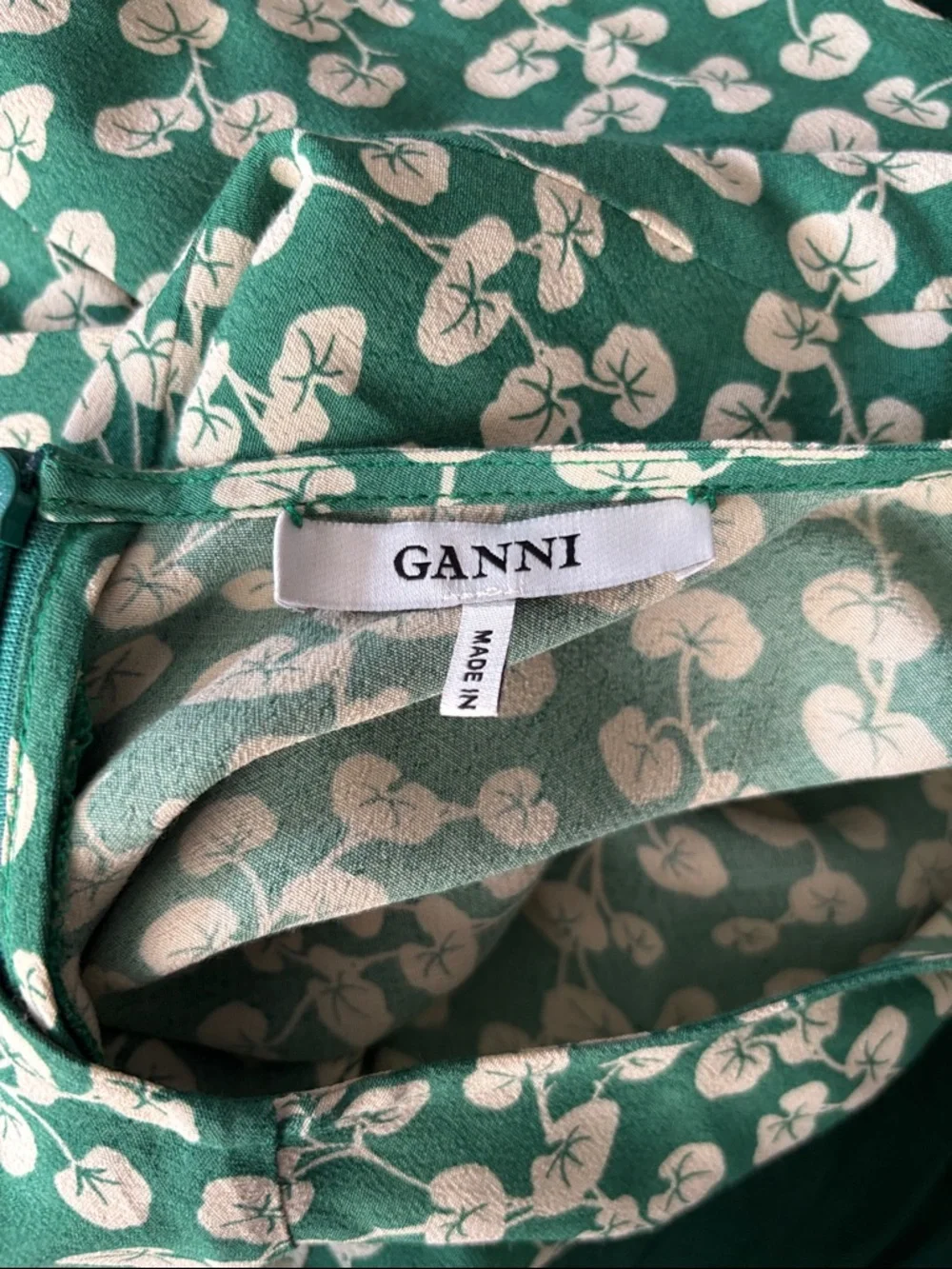 GANNI Mini Long Sleeve‎ Floral Printed Dress Crew Neck Green White EUR 36/US 4